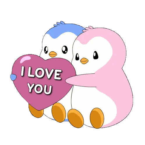 Penguins Hugging With I Love You Heart