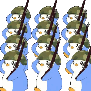 Penguins in Military Uniforms Holding Guns