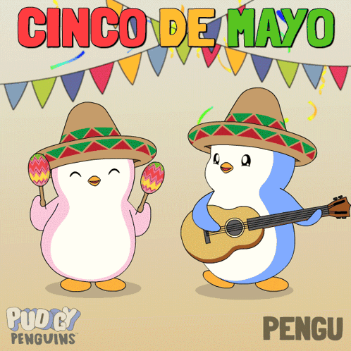 Penguins in Sombreros with Maracas and Guitar