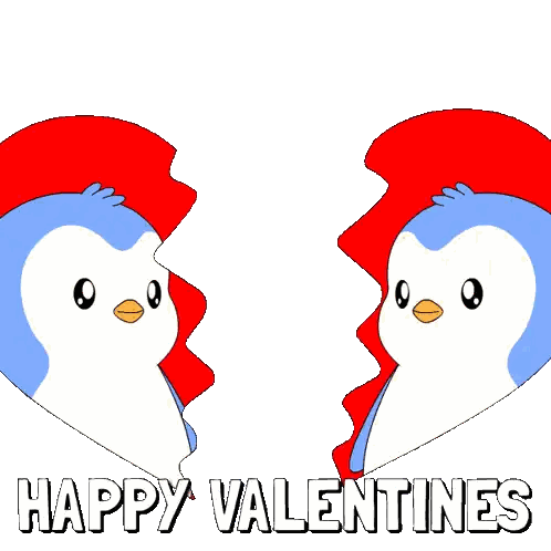Penguins Kissing Inside Heart with Happy Valentines
