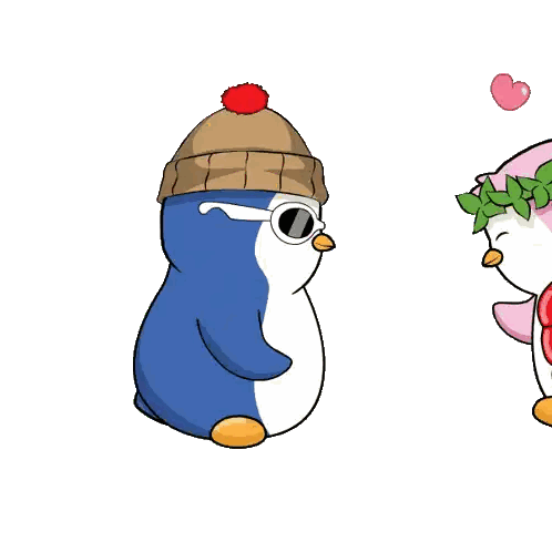 Penguins Kissing One Wearing Hat Sunglasses