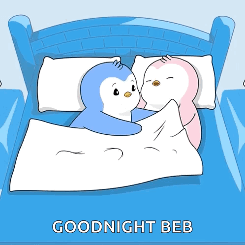 Penguins Laying on Bed Saying Goodnight Beb