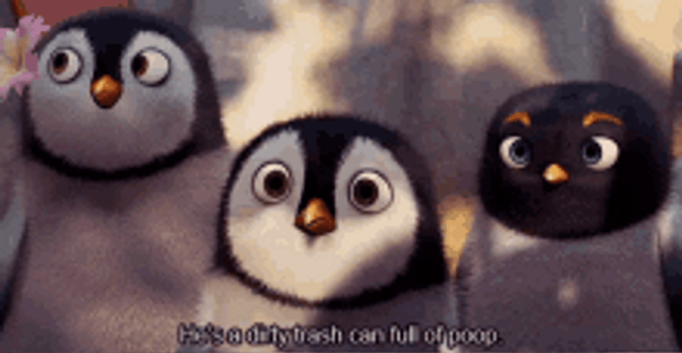 Penguins Of Madagascar Cute Trash Can Full Poop GIF