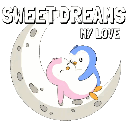 Penguins on Crescent Moon Saying Sweet Dreams My Love