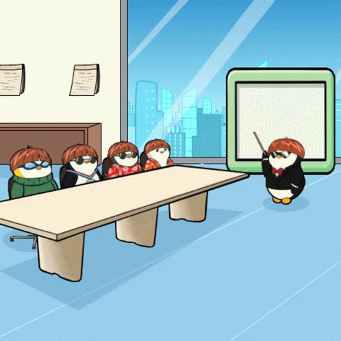 Penguins Pointing at Whiteboard
