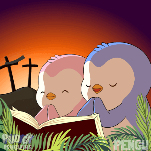 Penguins Praying At Cross With Word Penguins GIF