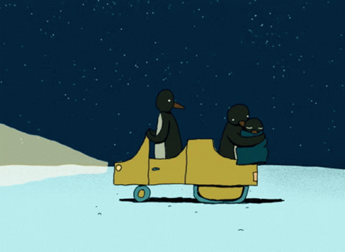 Penguins Riding A Snowmobile GIF