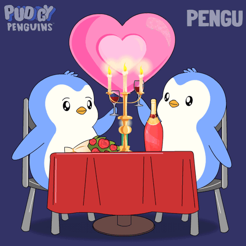 Penguins Sitting at Candlelit Table