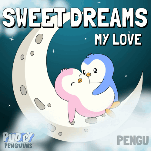 Penguins Sitting on Crescent Moon