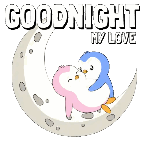Penguins Sitting on Crescent Moon Goodnight