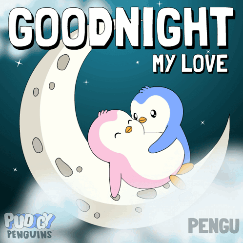 Penguins Sitting on Crescent Moon Goodnight