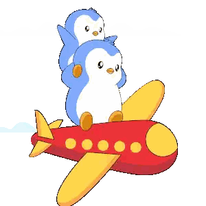 Penguins Sitting on Red Plane