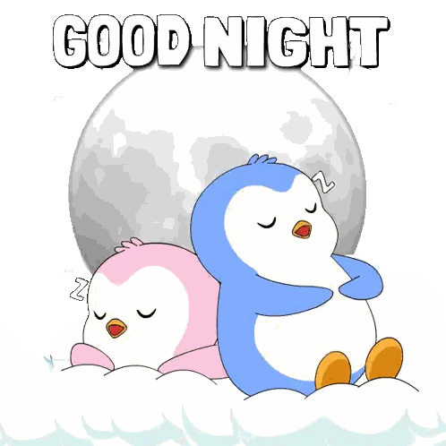 Penguins Sleeping Under Full Moon