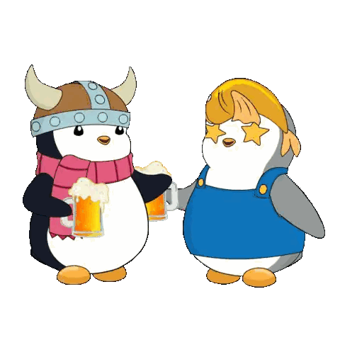 Penguins with Beer Mugs Viking Hat