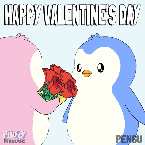 Penguins With Red Roses Happy Valentines
