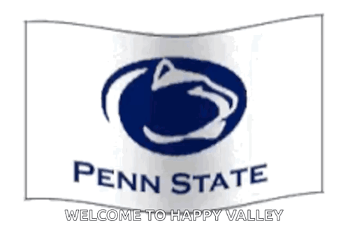 Penn State Flag Waving In Wind Saying Welcome To Happy Valley GIF