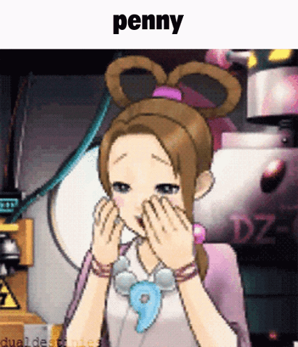 Penny Covering Face With Hands From Video Game GIF