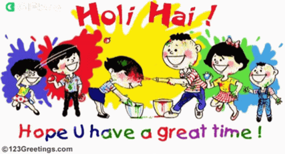 People Celebrating Happy Holi Animation GIF 
