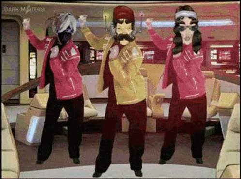 People Dancing In Front Of Dark Matter Screen GIF