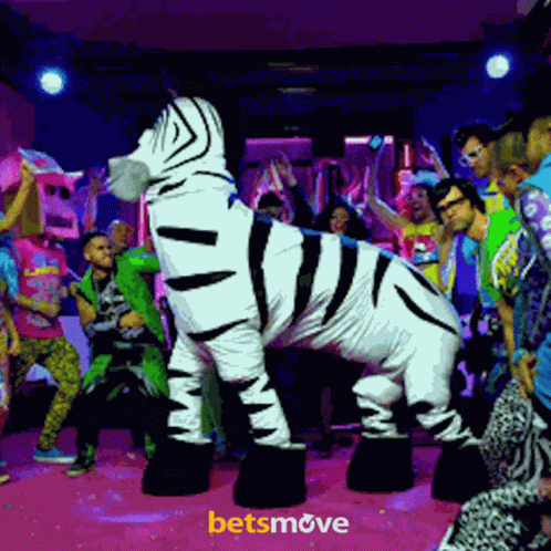 People Dancing In Front Of Zebra Mascot Saying Betsmove GIF