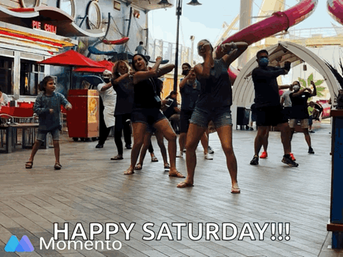 People Dancing on Sidewalk Happy Saturday