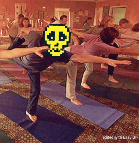 People Doing Yoga With Pixelated Skull