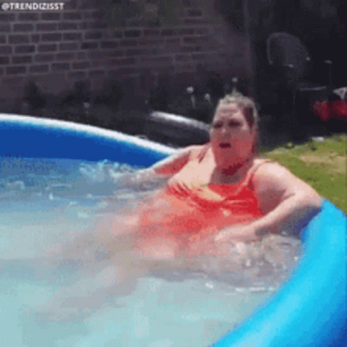 People Falling Chubby Lady Inflatable Pool Fail GIF