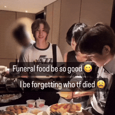 People Gathered Around Table Saying Funeral Food GIF