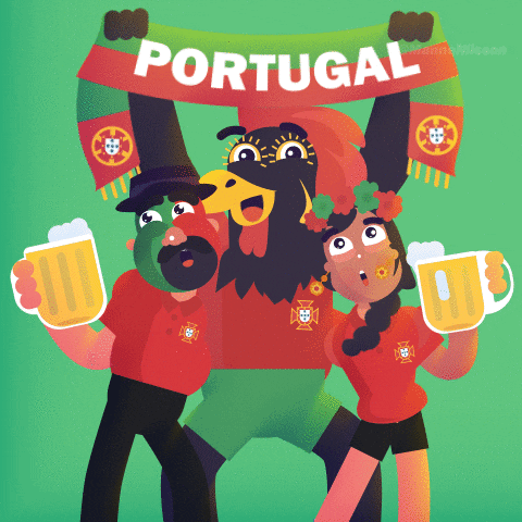 People Holding Beer Mugs And Portugal Scarf GIF