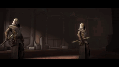 People Holding Lightsabers in Dark Room
