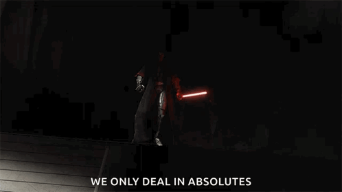 People Holding Lightsabers We Only Deal in Absolutes