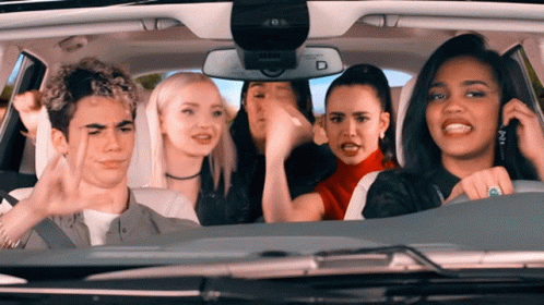 People in Car with Rear View Mirror Letter D