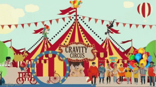 People In Front Of Cravity Circus Tent GIF