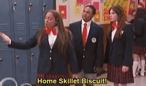 People In School Uniforms With Home Skillet Biscuit GIF