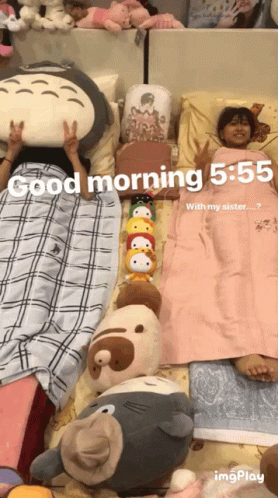 People Laying on Bed With Stuffed Animals Good Morning 5:55