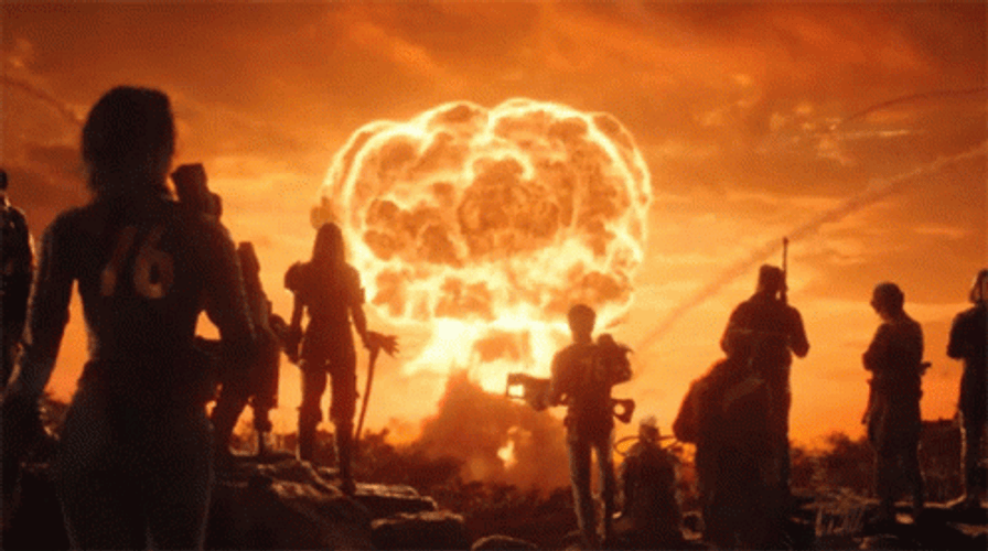 People Looking At Nuclear Bomb Explosion GIF