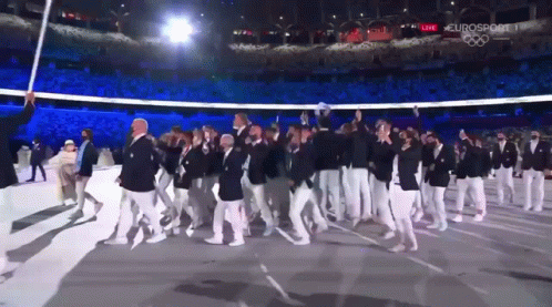 People Marching In Stadium With Eurosport GIF