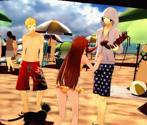 People on Beach Including Girl in Bikini