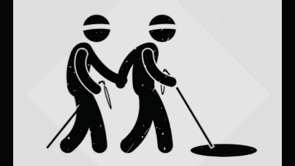 People on Mountain Beside Drawing Person with Cane