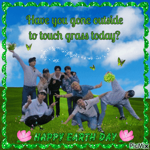 People Posing in Field Touch Grass