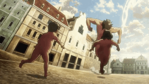 People Running In City In Front Of Buildings GIF