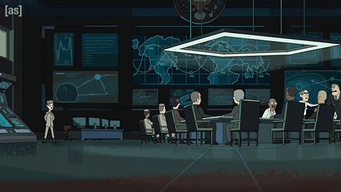 People Sitting At Table In Front Of Green Portal Saying As GIF