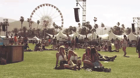 People Sitting On Grass At Music Festival GIF