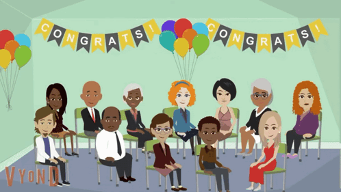 People Sitting Under Congrats Banner