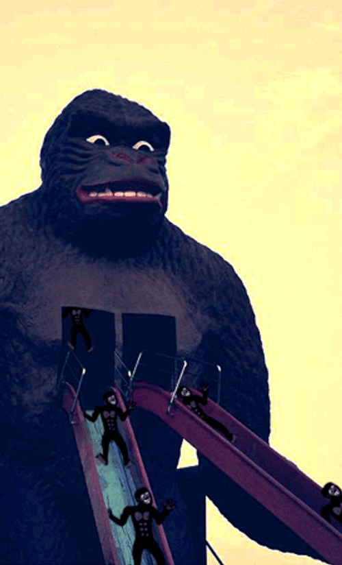 People Sliding On King Kong's Chest Animation GIF
