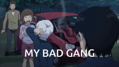 People Standing in Front of Red Car My Bad Gang