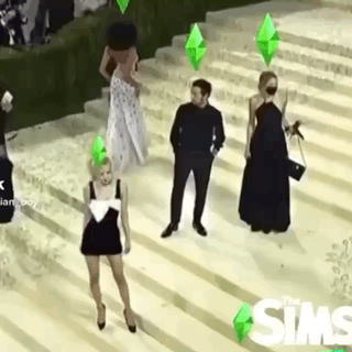 People Standing on Stairs with Sims Logo