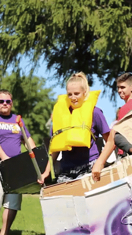 People Struggle To Row The Boat They Made GIF