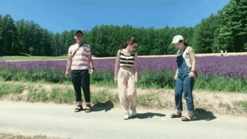 People Walking in Lavender Field