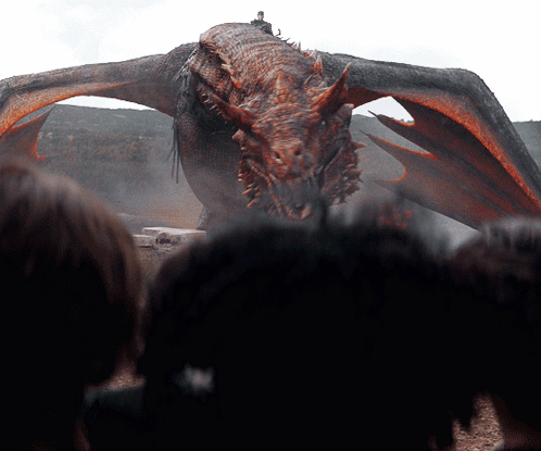 People Watching Dragon With Wings Spread GIF